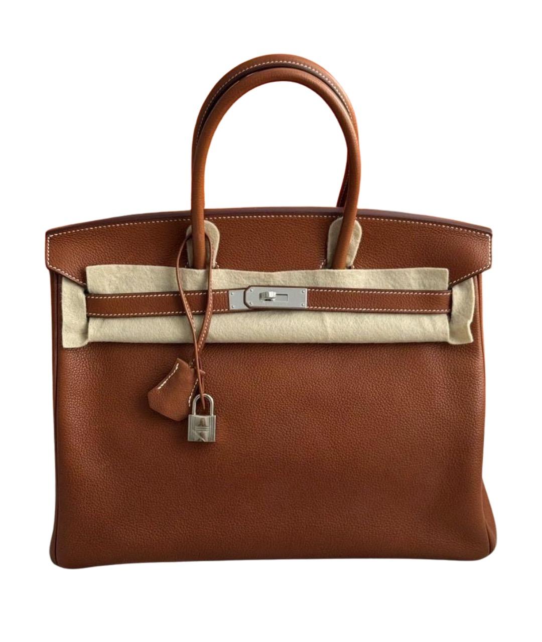 HERMES Коричневая кожаная сумка с короткими ручками, фото 1