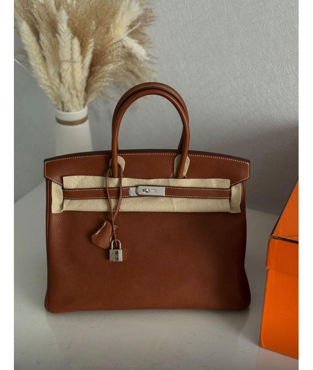 HERMES Коричневая кожаная сумка с короткими ручками, фото 2