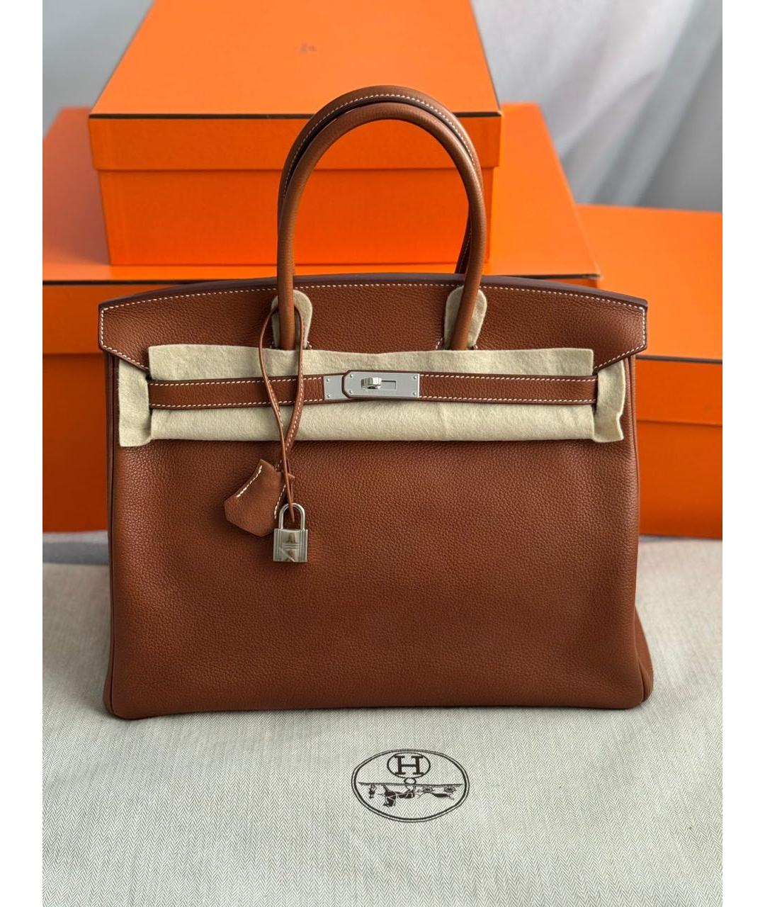 HERMES Коричневая кожаная сумка с короткими ручками, фото 3