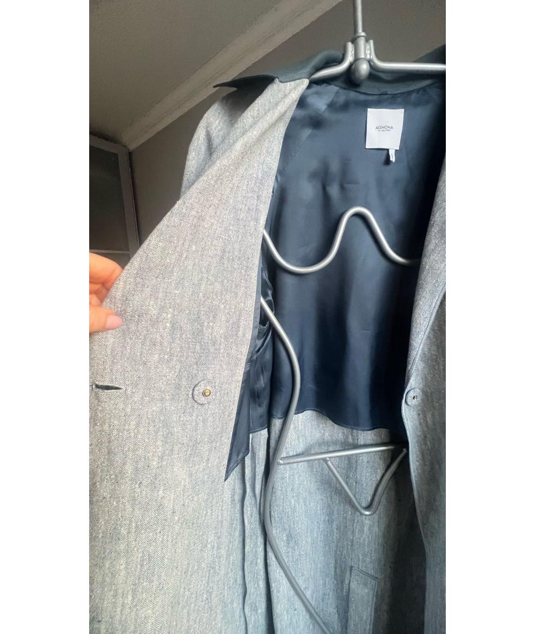 AGNONA Голубой льняной тренч/плащ, фото 7