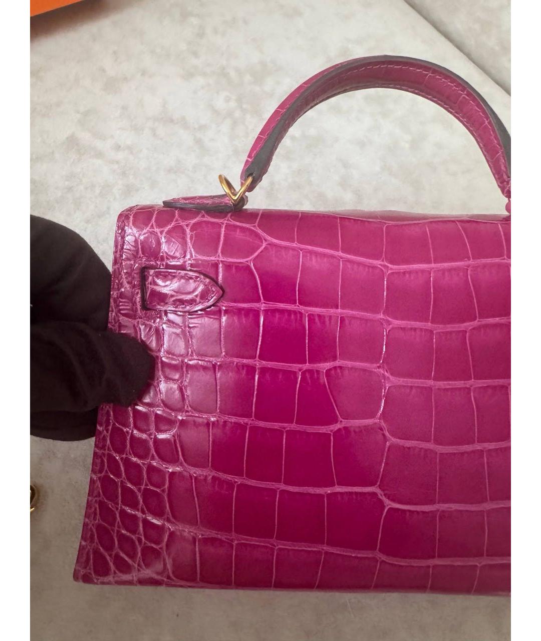 HERMES Розовая сумка через плечо из экзотической кожи, фото 4