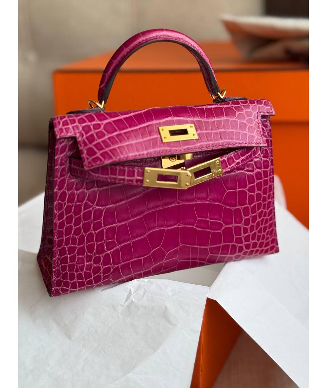 HERMES Розовая сумка через плечо из экзотической кожи, фото 8