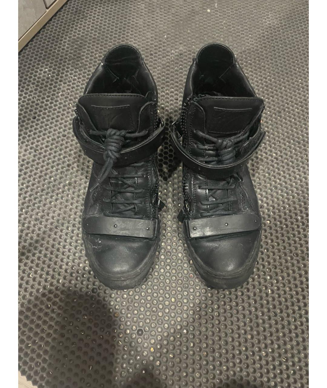 GIUSEPPE ZANOTTI DESIGN Черные кожаные высокие кроссовки / кеды, фото 2