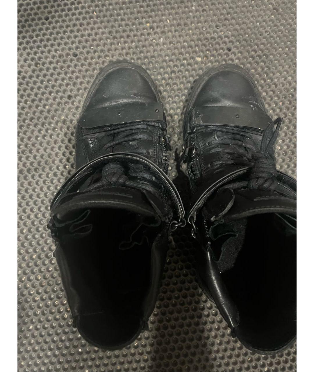 GIUSEPPE ZANOTTI DESIGN Черные кожаные высокие кроссовки / кеды, фото 3