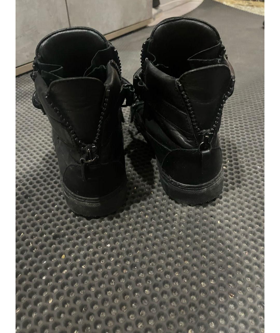 GIUSEPPE ZANOTTI DESIGN Черные кожаные высокие кроссовки / кеды, фото 4