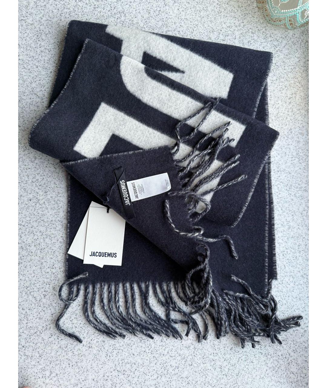 JACQUEMUS Темно-синий шерстяной шарф, фото 4