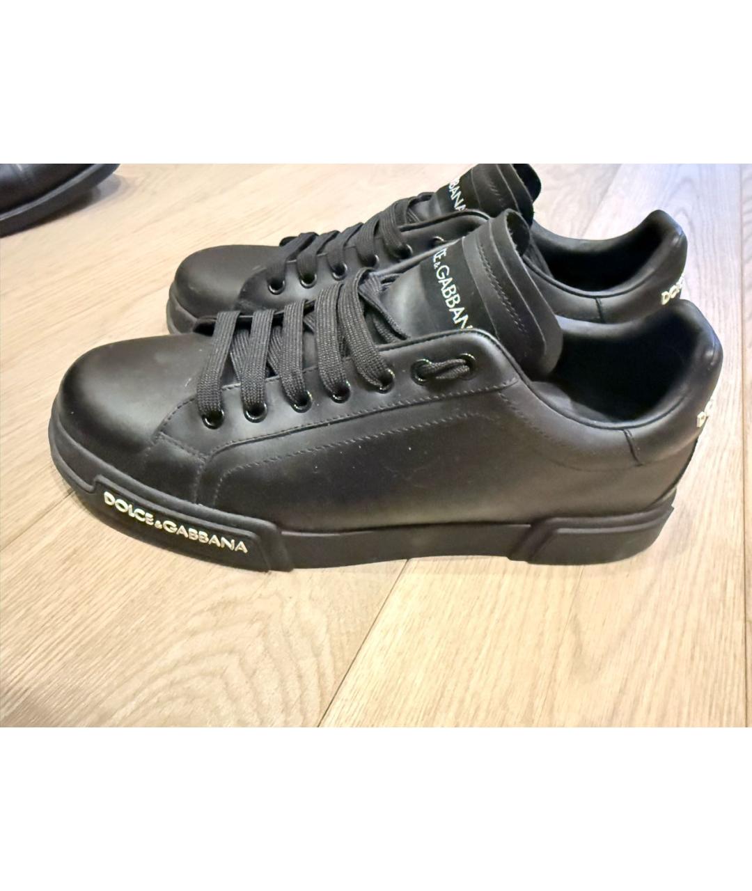 DOLCE&GABBANA Черные кожаные низкие кроссовки / кеды, фото 5