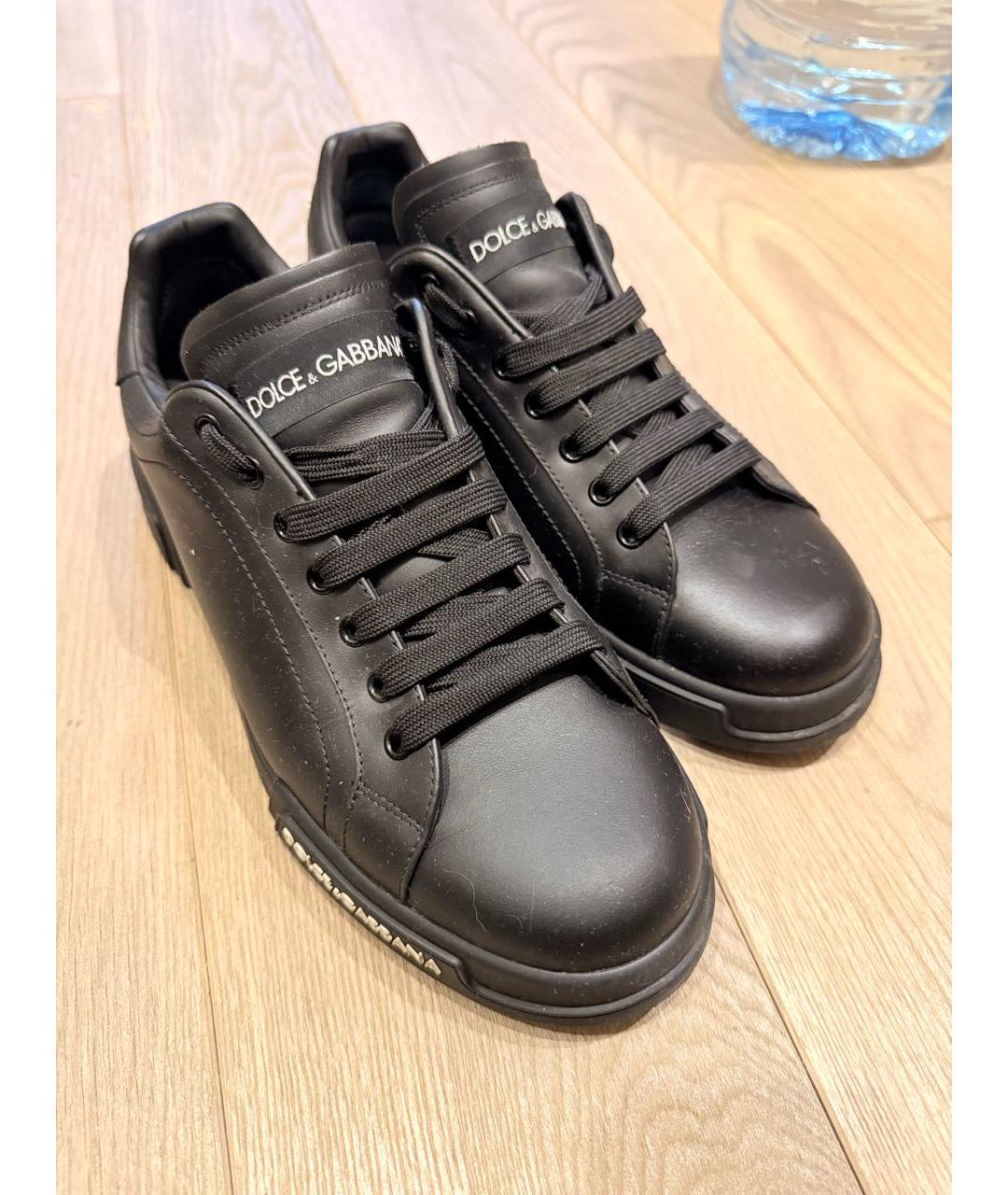 DOLCE&GABBANA Черные кожаные низкие кроссовки / кеды, фото 2