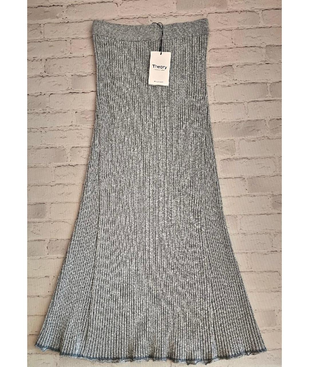 THEORY Голубая вискозная юбка макси, фото 10