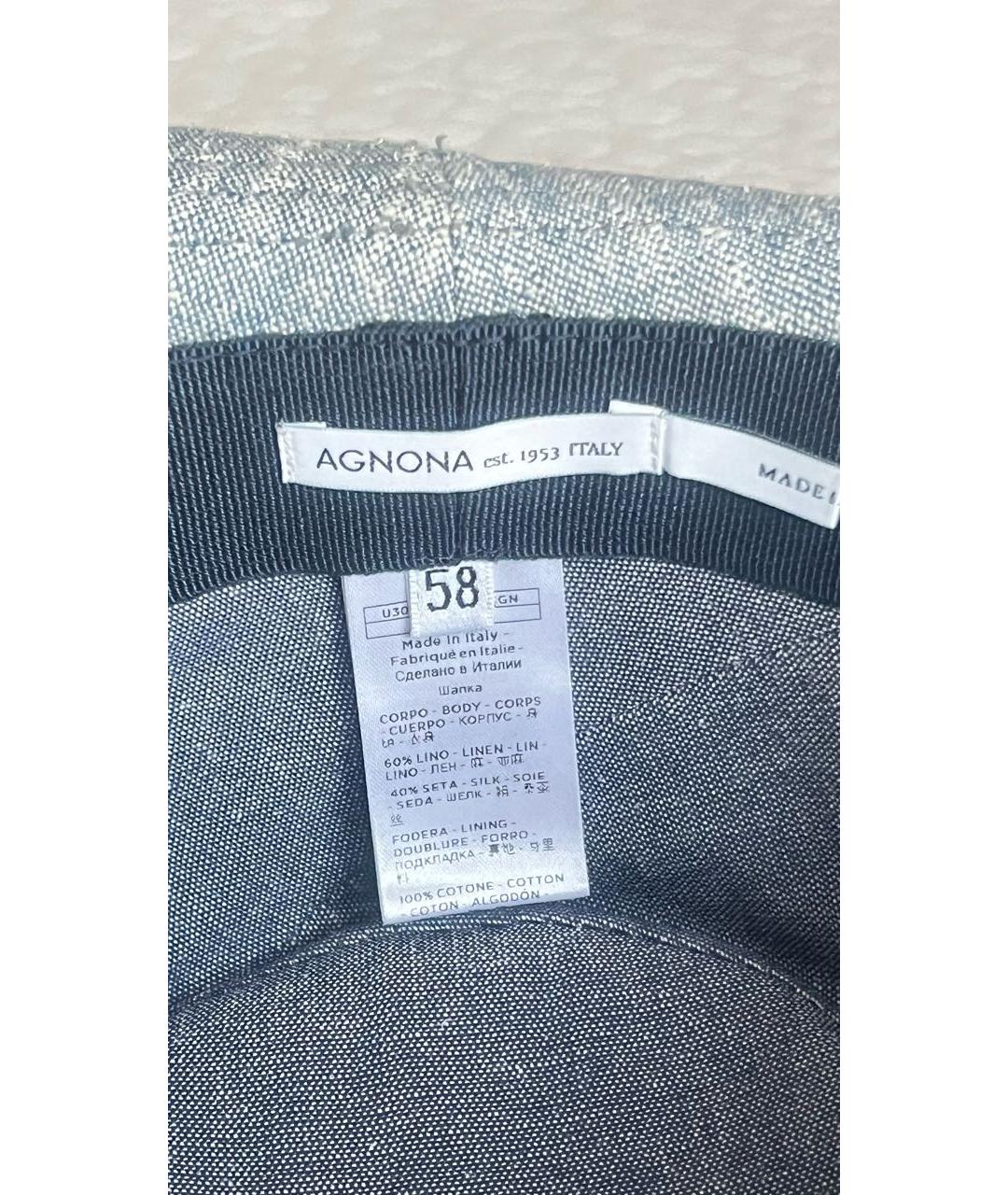 AGNONA Голубая льняная шляпа, фото 4