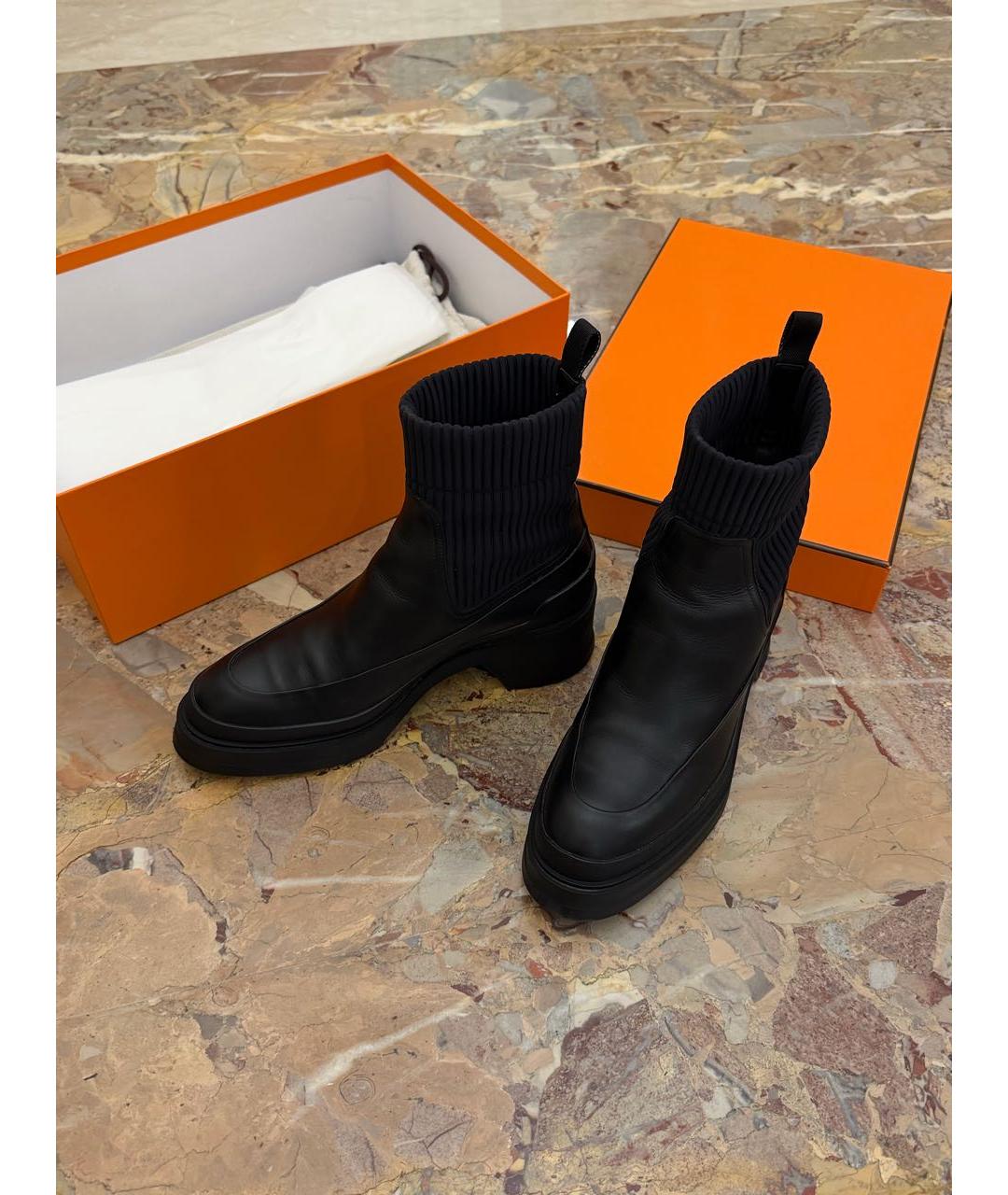 HERMES Черные кожаные ботинки, фото 5