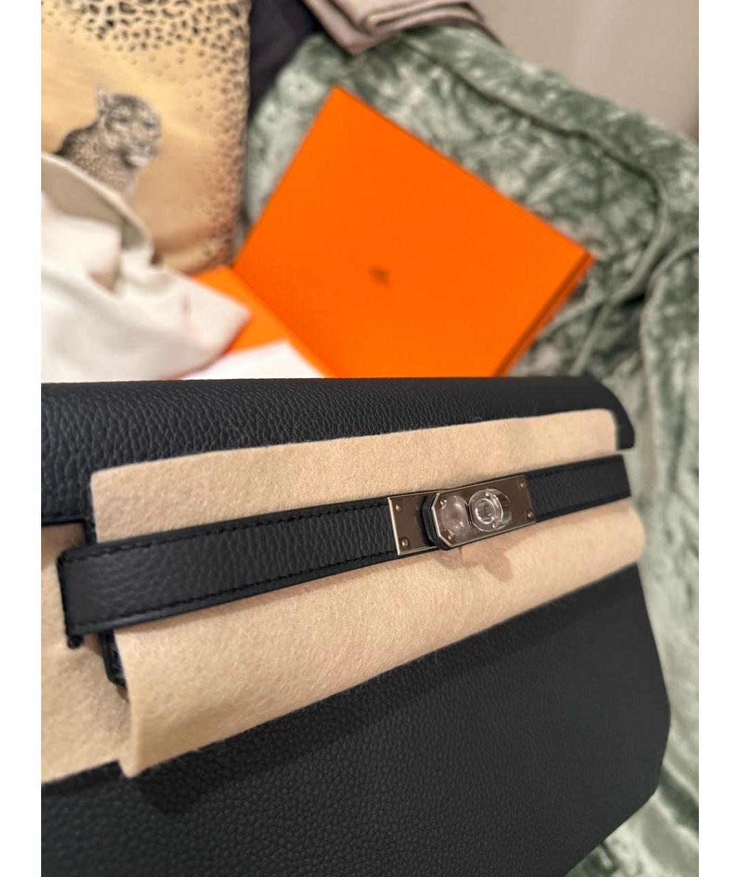 HERMES Черная кожаная барсетка, фото 7