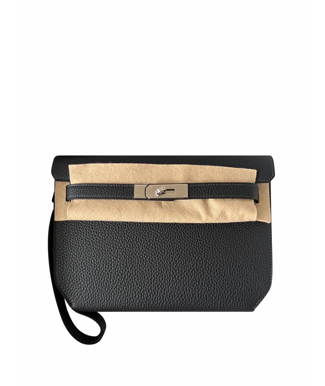 HERMES Черная кожаная барсетка, фото 1