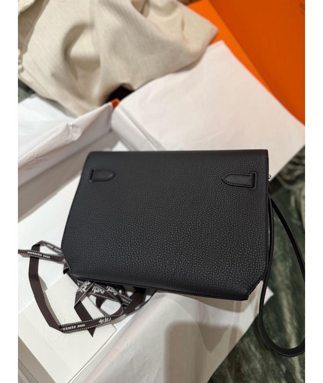 HERMES Черная кожаная барсетка, фото 6