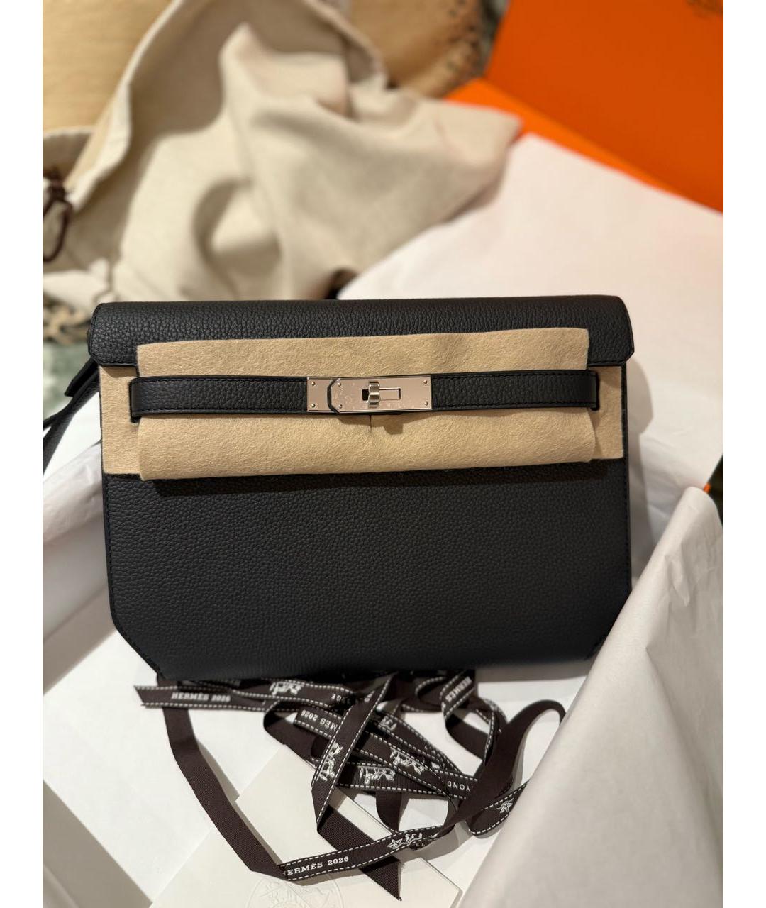 HERMES Черная кожаная барсетка, фото 2