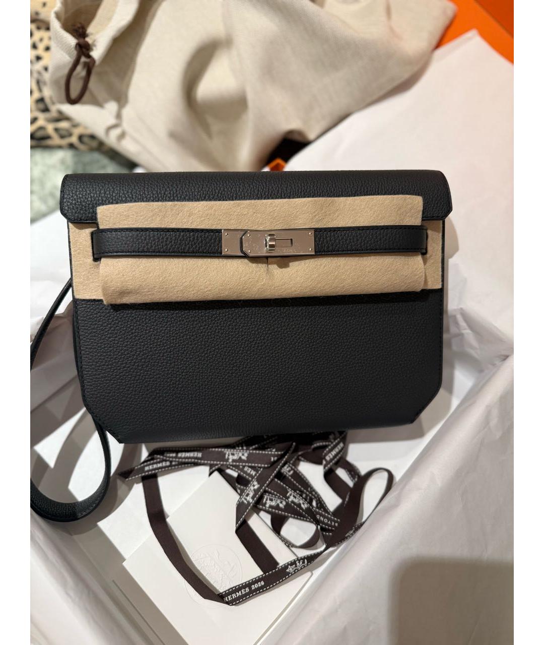 HERMES Черная кожаная барсетка, фото 8