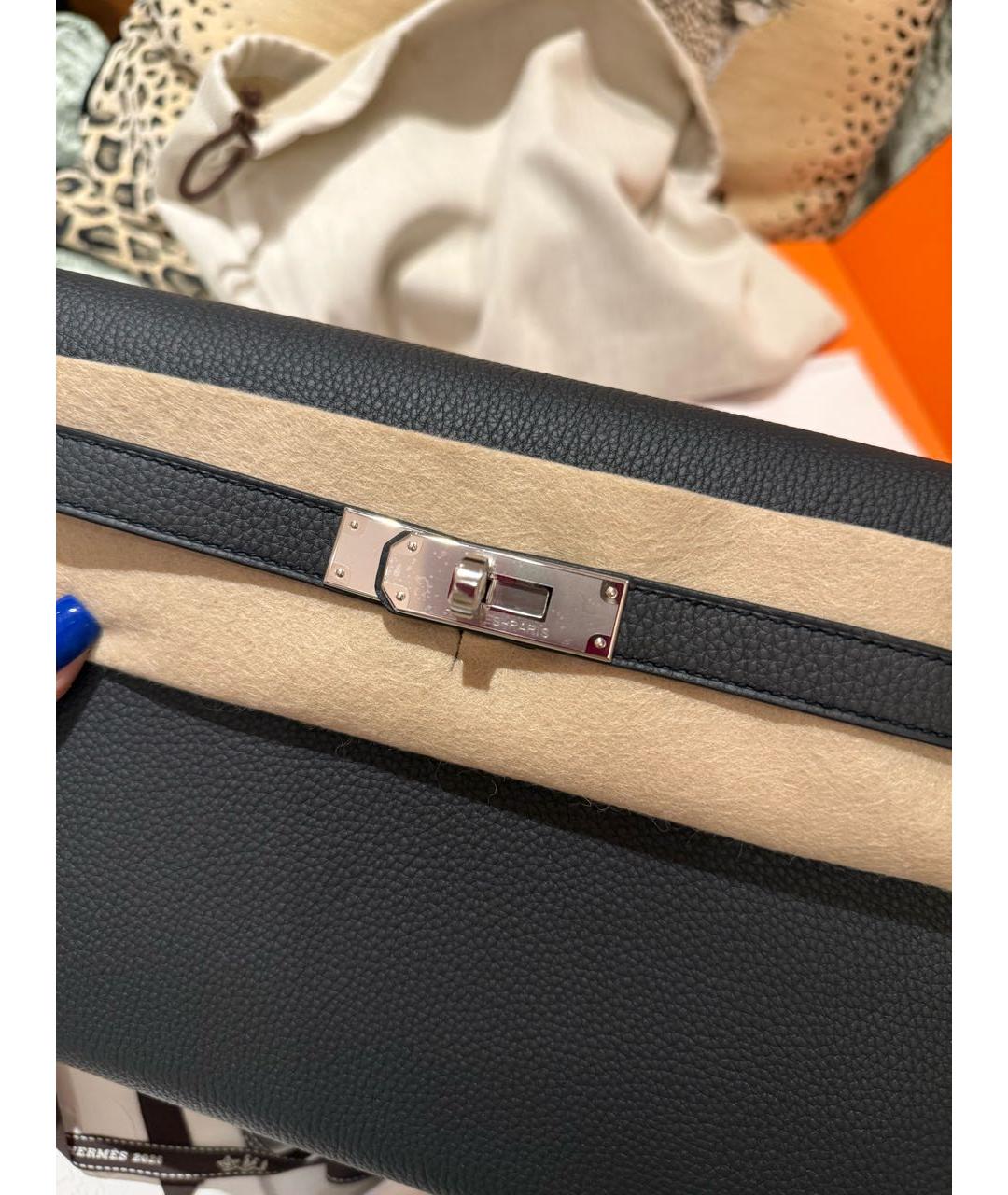 HERMES Черная кожаная барсетка, фото 4