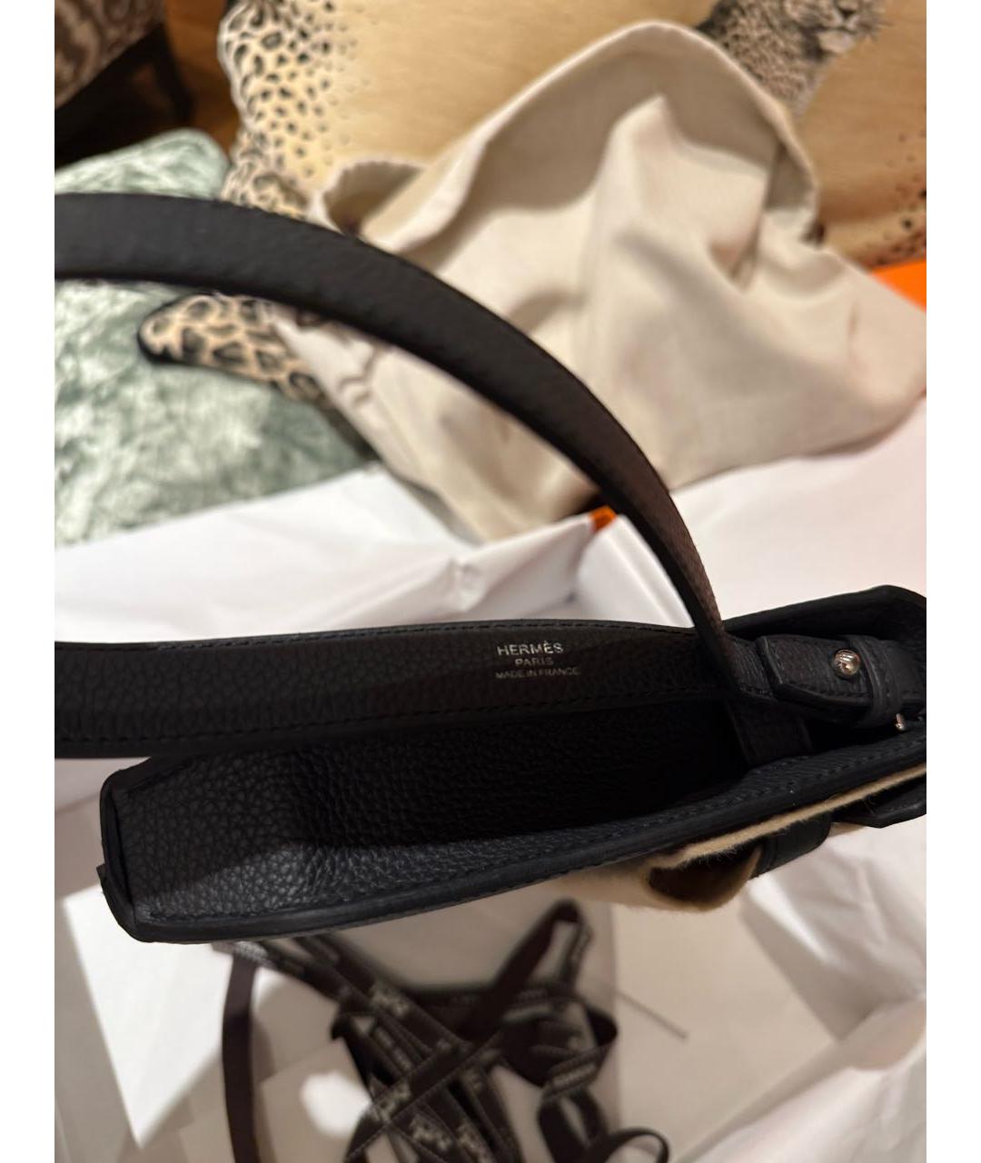 HERMES Черная кожаная барсетка, фото 5