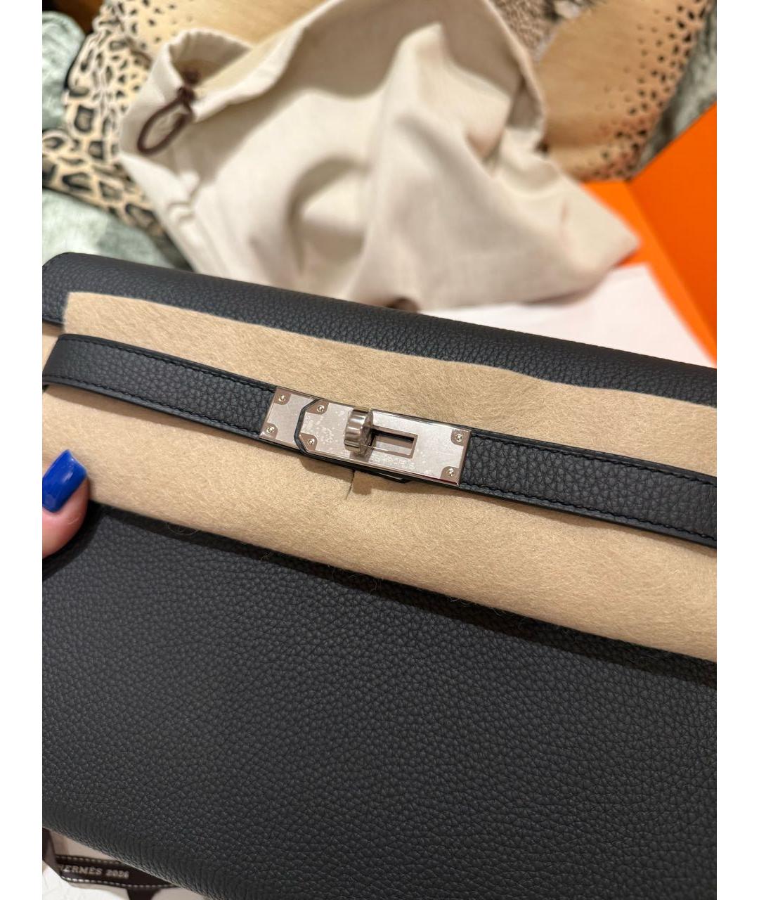 HERMES Черная кожаная барсетка, фото 3