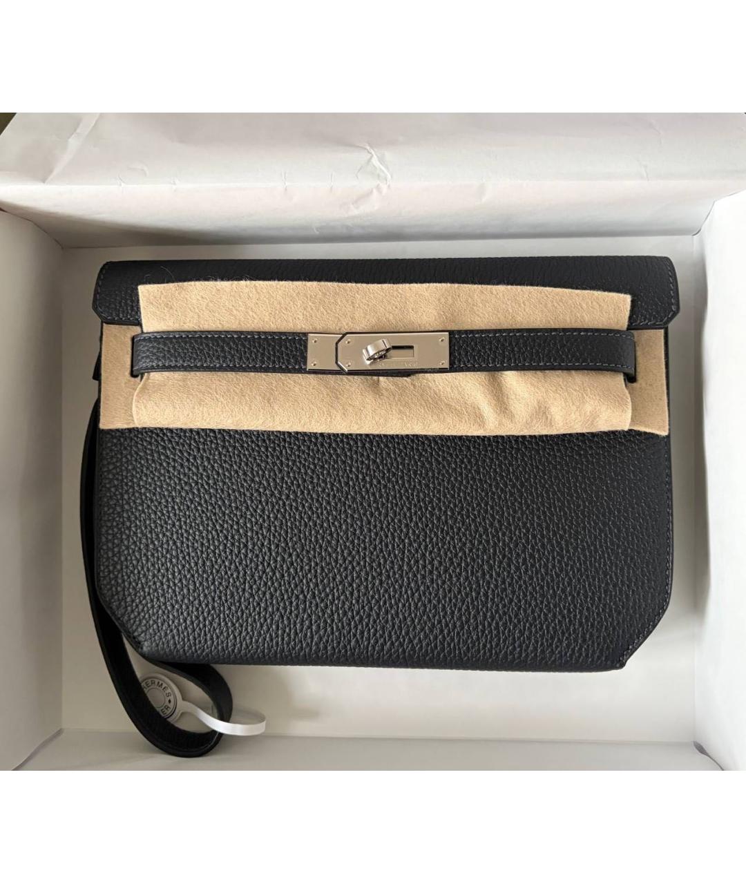 HERMES Черная кожаная барсетка, фото 9