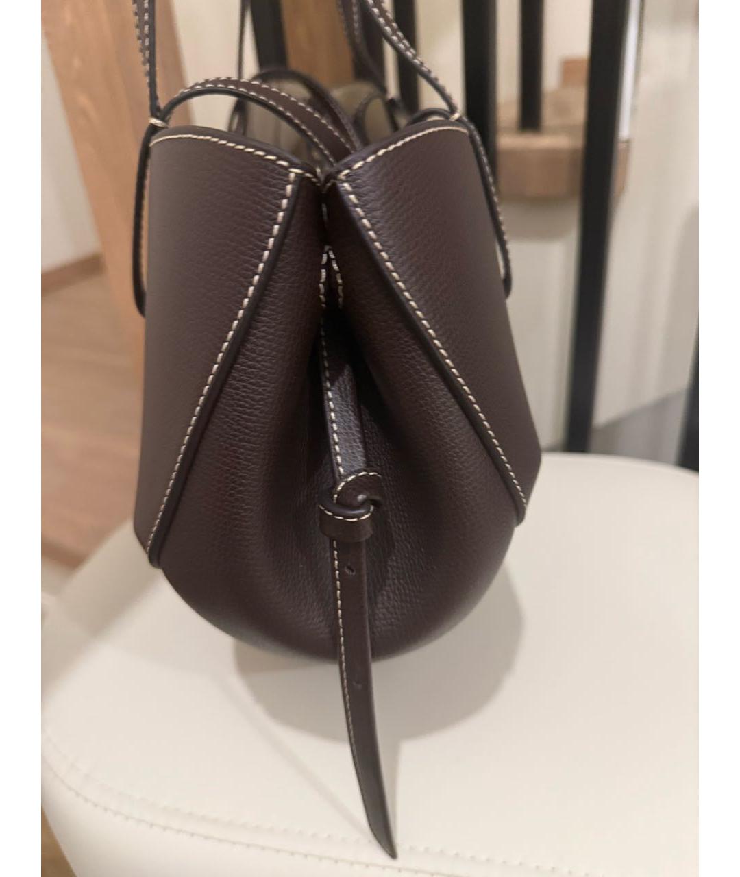 POLENE Коричневая кожаная сумка с короткими ручками, фото 6