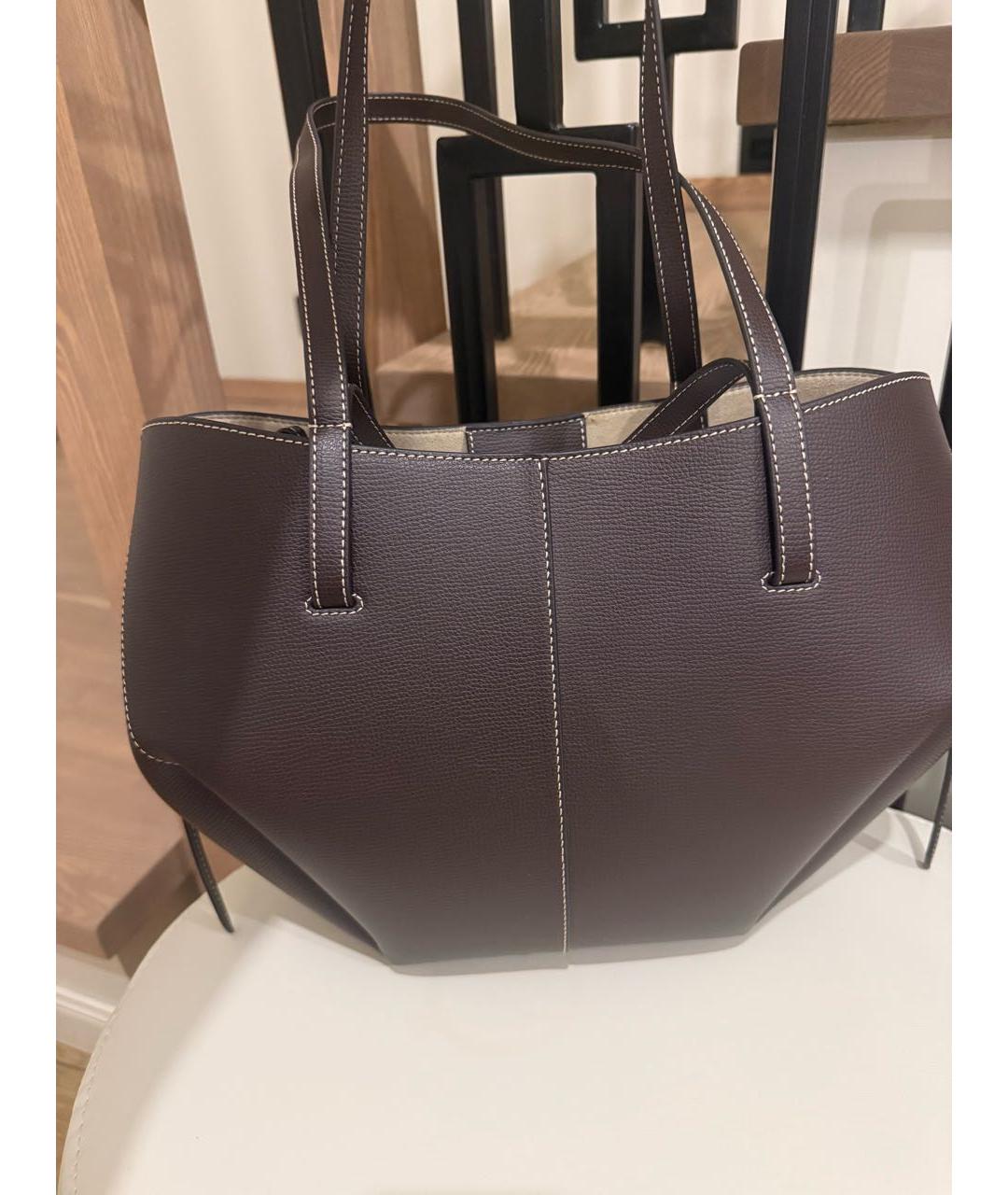 POLENE Коричневая кожаная сумка с короткими ручками, фото 3