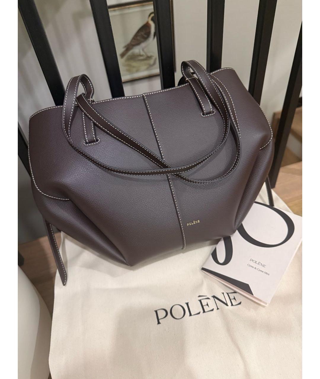 POLENE Коричневая кожаная сумка с короткими ручками, фото 8