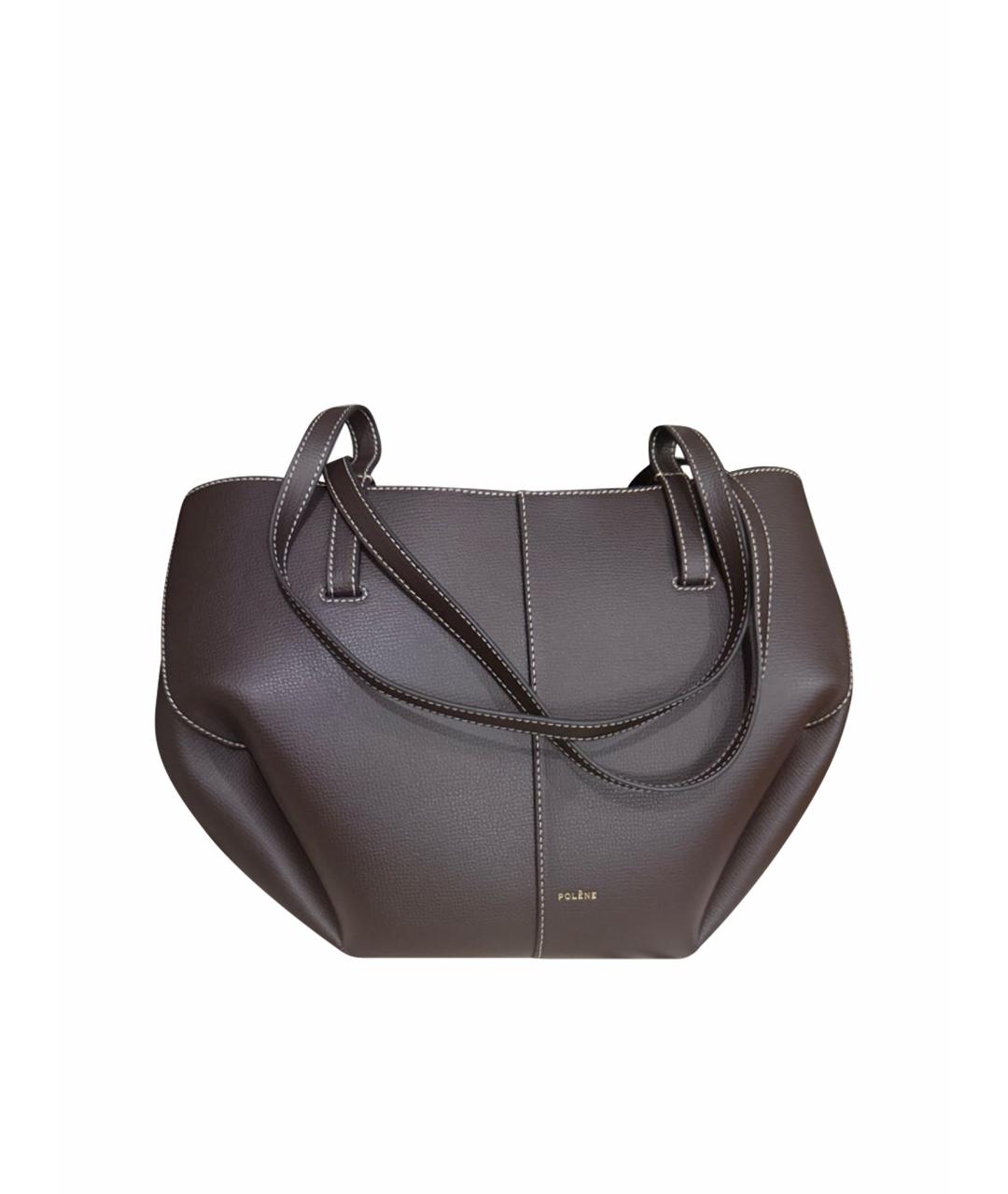 POLENE Коричневая кожаная сумка с короткими ручками, фото 1