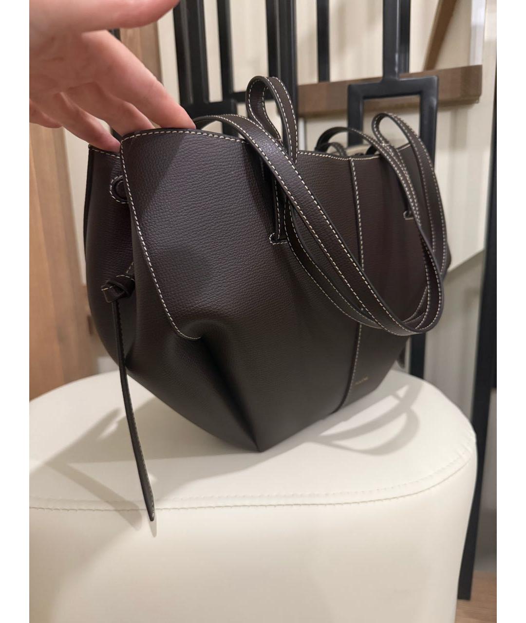 POLENE Коричневая кожаная сумка с короткими ручками, фото 2