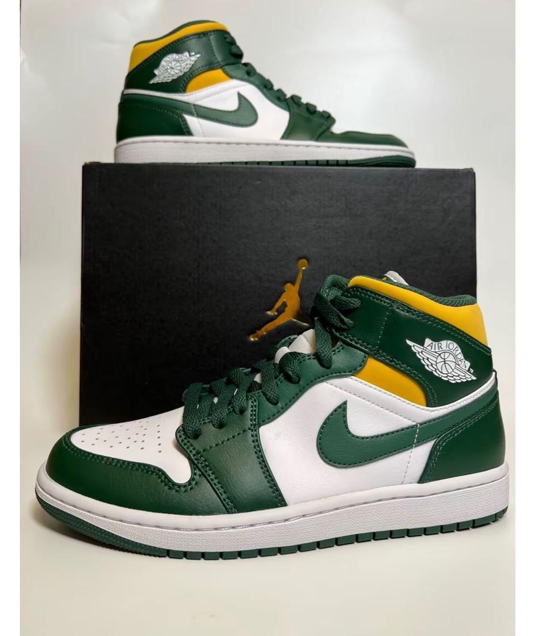 JORDAN Зеленые кожаные высокие кроссовки / кеды, фото 2