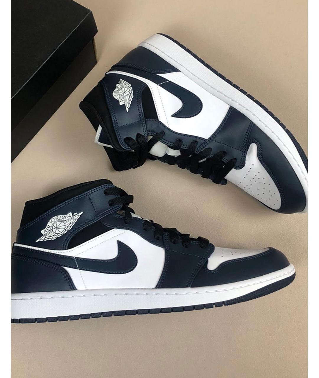 JORDAN Темно-синие кожаные высокие кроссовки / кеды, фото 2