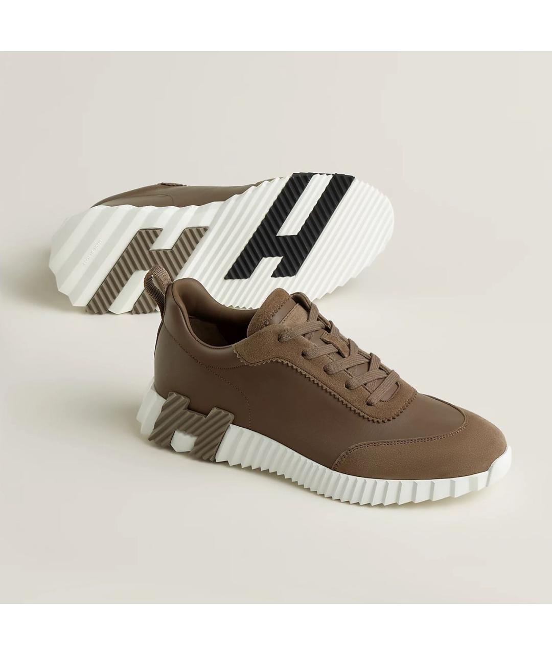 HERMES Коричневые кожаные низкие кроссовки / кеды, фото 2