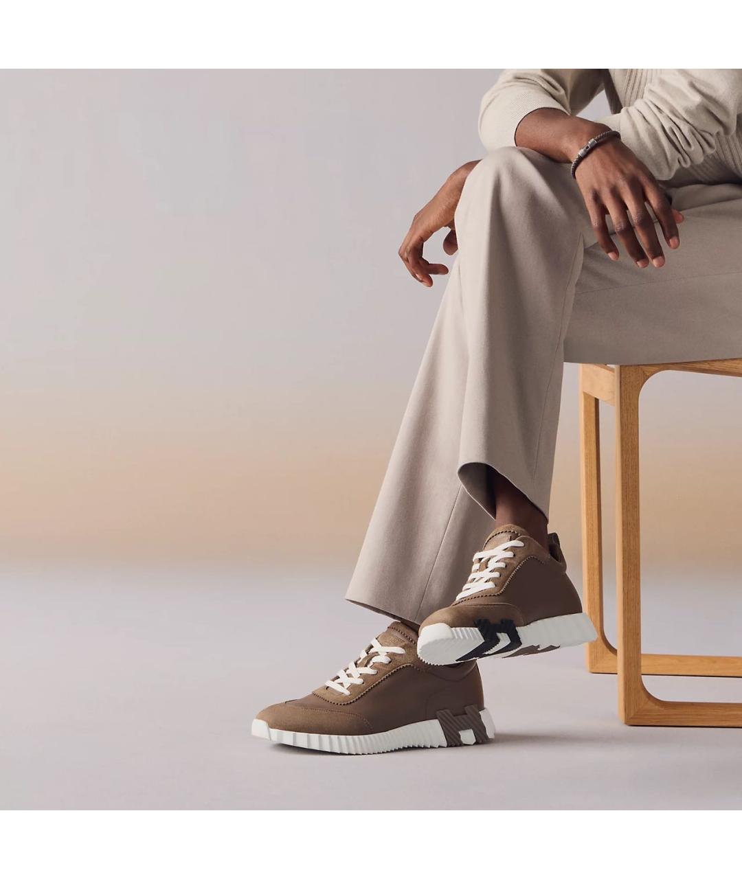 HERMES Коричневые кожаные низкие кроссовки / кеды, фото 3