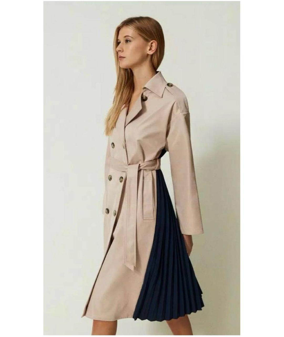 TWIN-SET Бежевый полиэстеровый тренч/плащ, фото 4