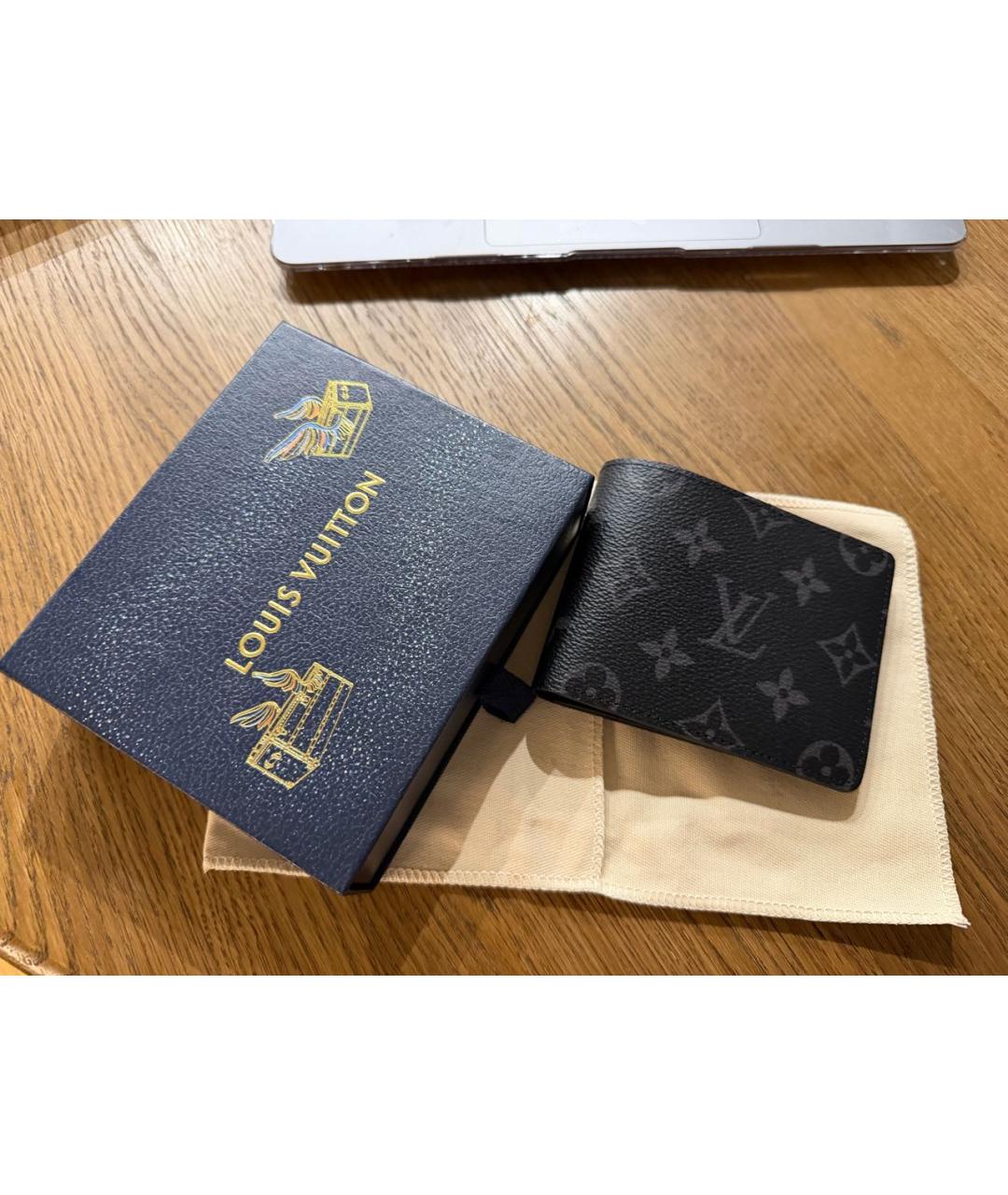 LOUIS VUITTON Черный кожаный кошелек, фото 4