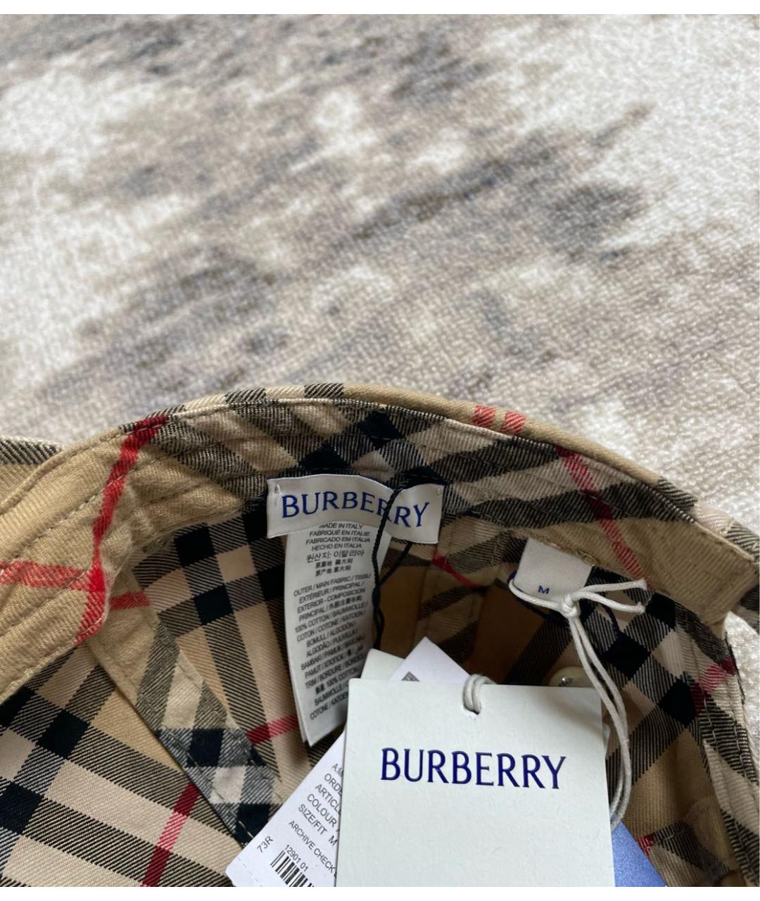 BURBERRY Бежевая хлопковая кепка/бейсболка, фото 4