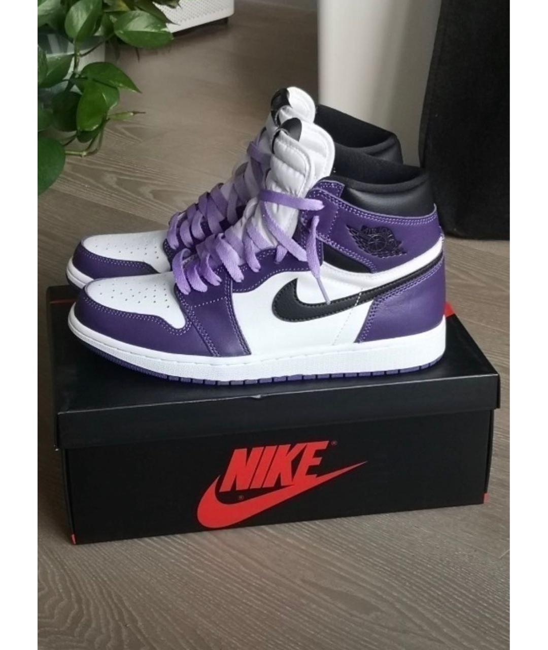 JORDAN Фиолетовые кожаные высокие кроссовки / кеды, фото 2