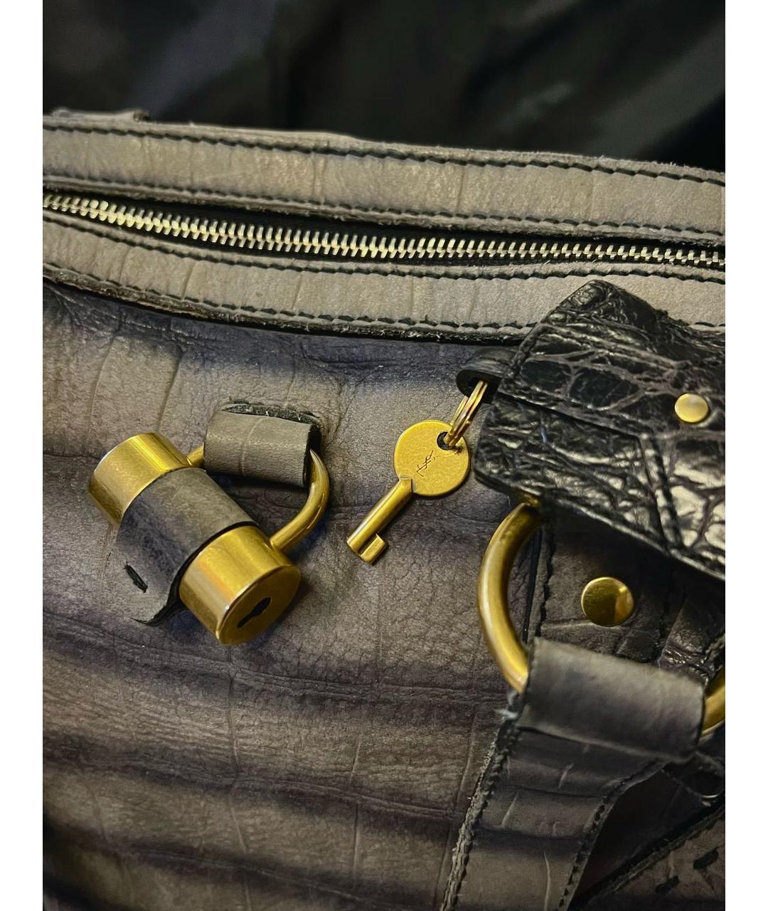 SAINT LAURENT Серая кожаная сумка с короткими ручками, фото 6