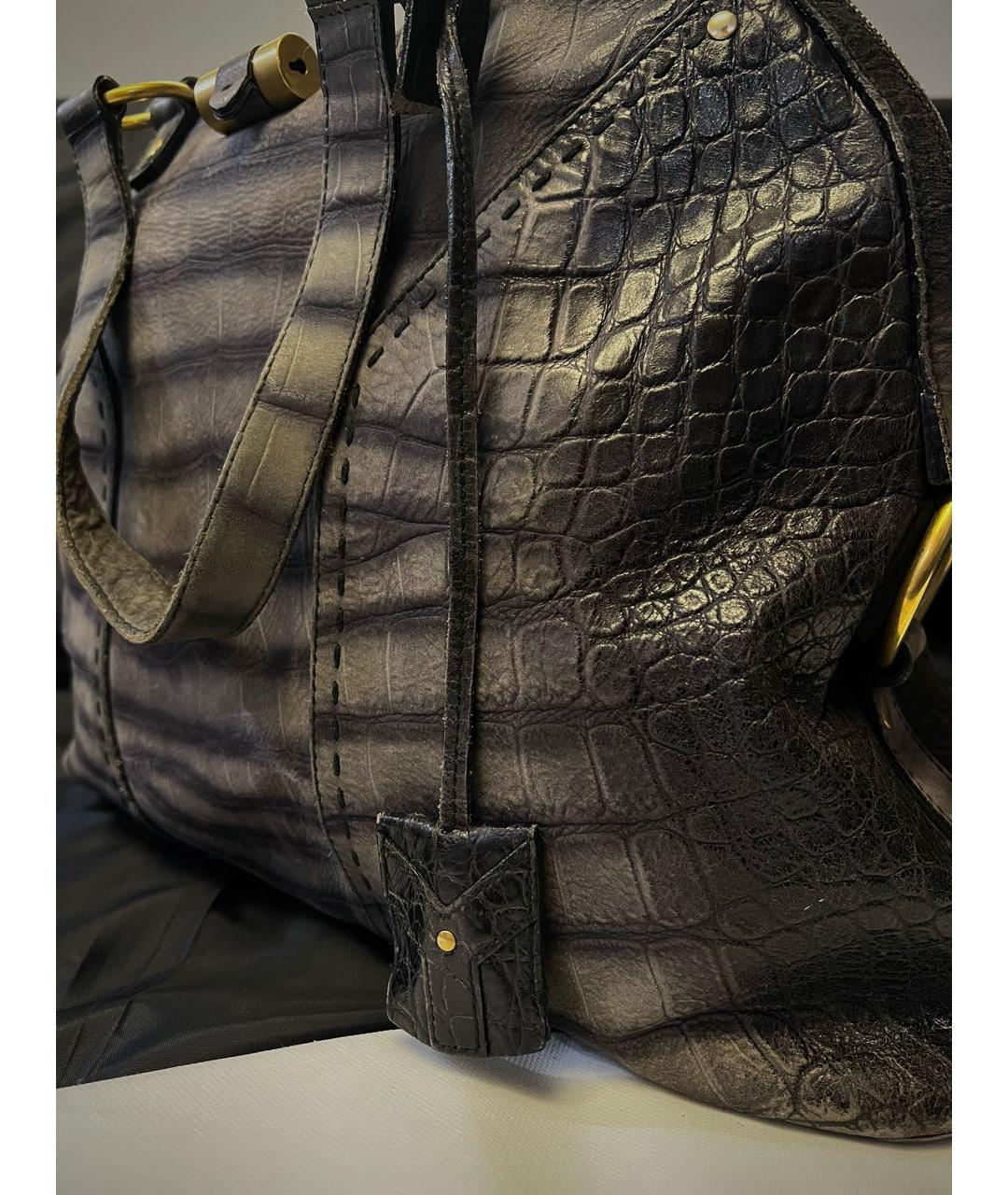 SAINT LAURENT Серая кожаная сумка с короткими ручками, фото 5