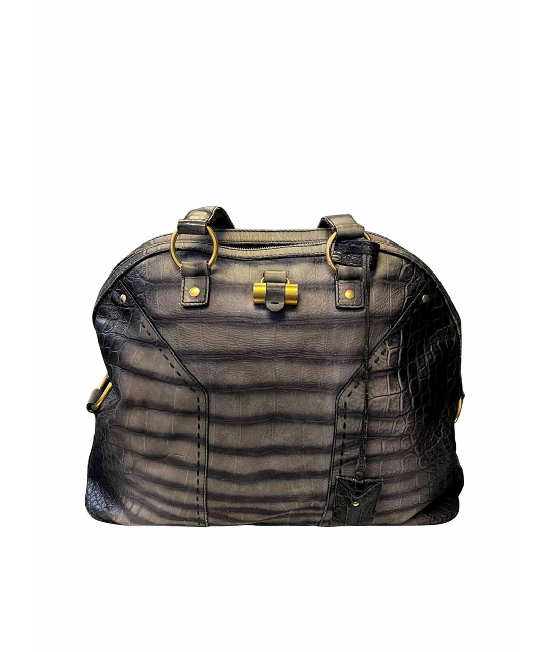 SAINT LAURENT Серая кожаная сумка с короткими ручками, фото 1