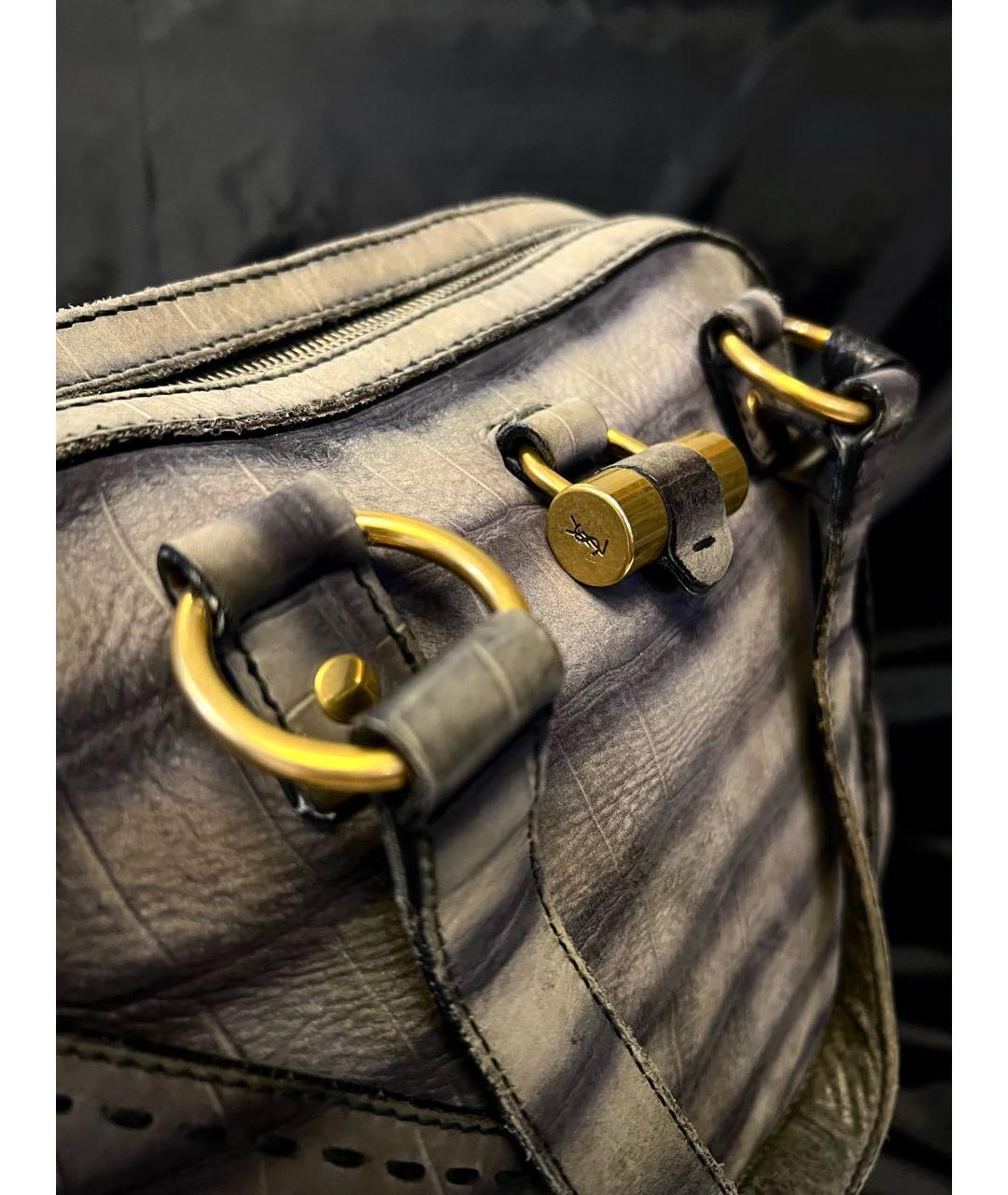 SAINT LAURENT Серая кожаная сумка с короткими ручками, фото 4