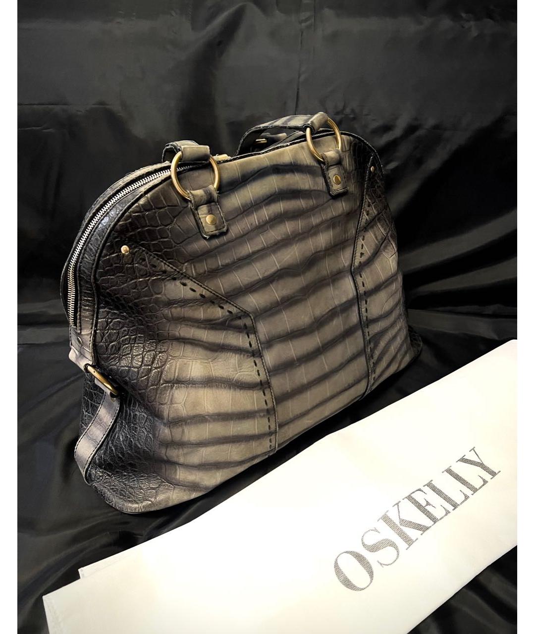 SAINT LAURENT Серая кожаная сумка с короткими ручками, фото 3