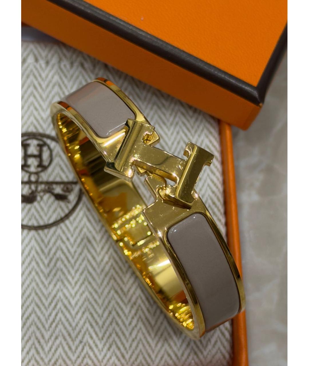 HERMES Бежевый металлический браслет, фото 3