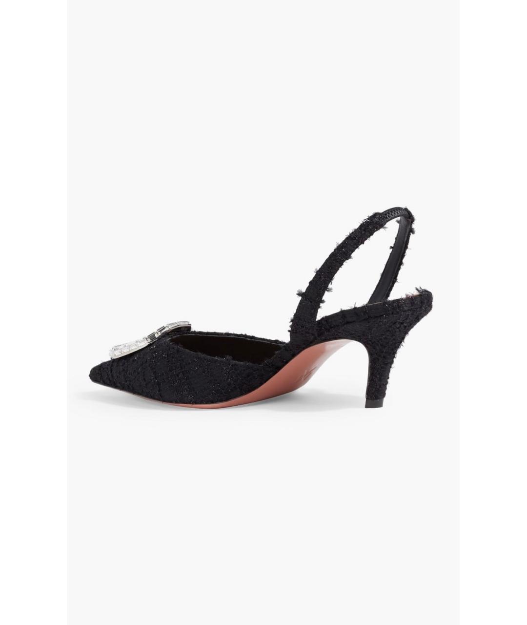 Amina Muaddi Черные текстильные лодочки на низком каблуке, фото 4