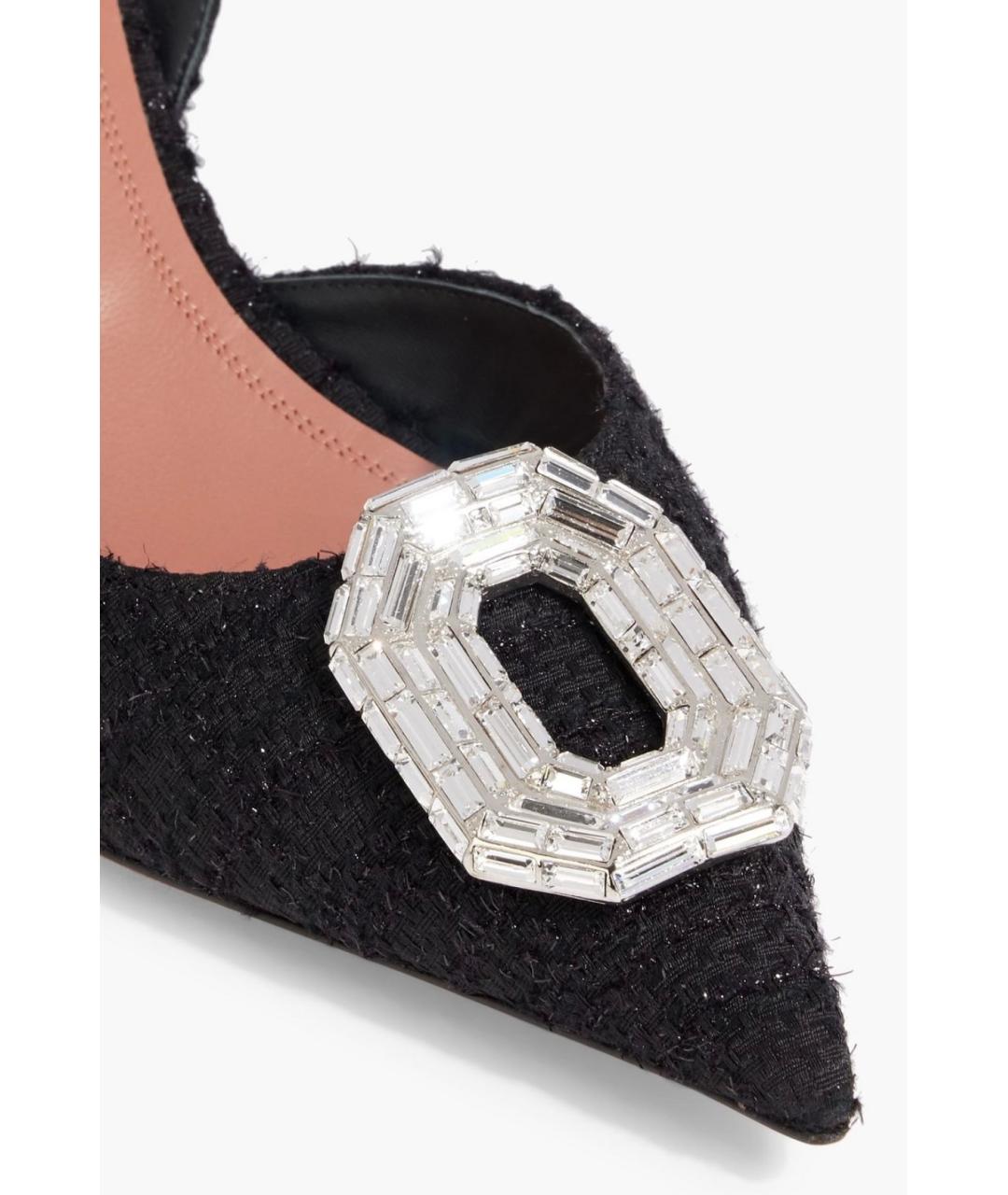 Amina Muaddi Черные текстильные лодочки на низком каблуке, фото 3