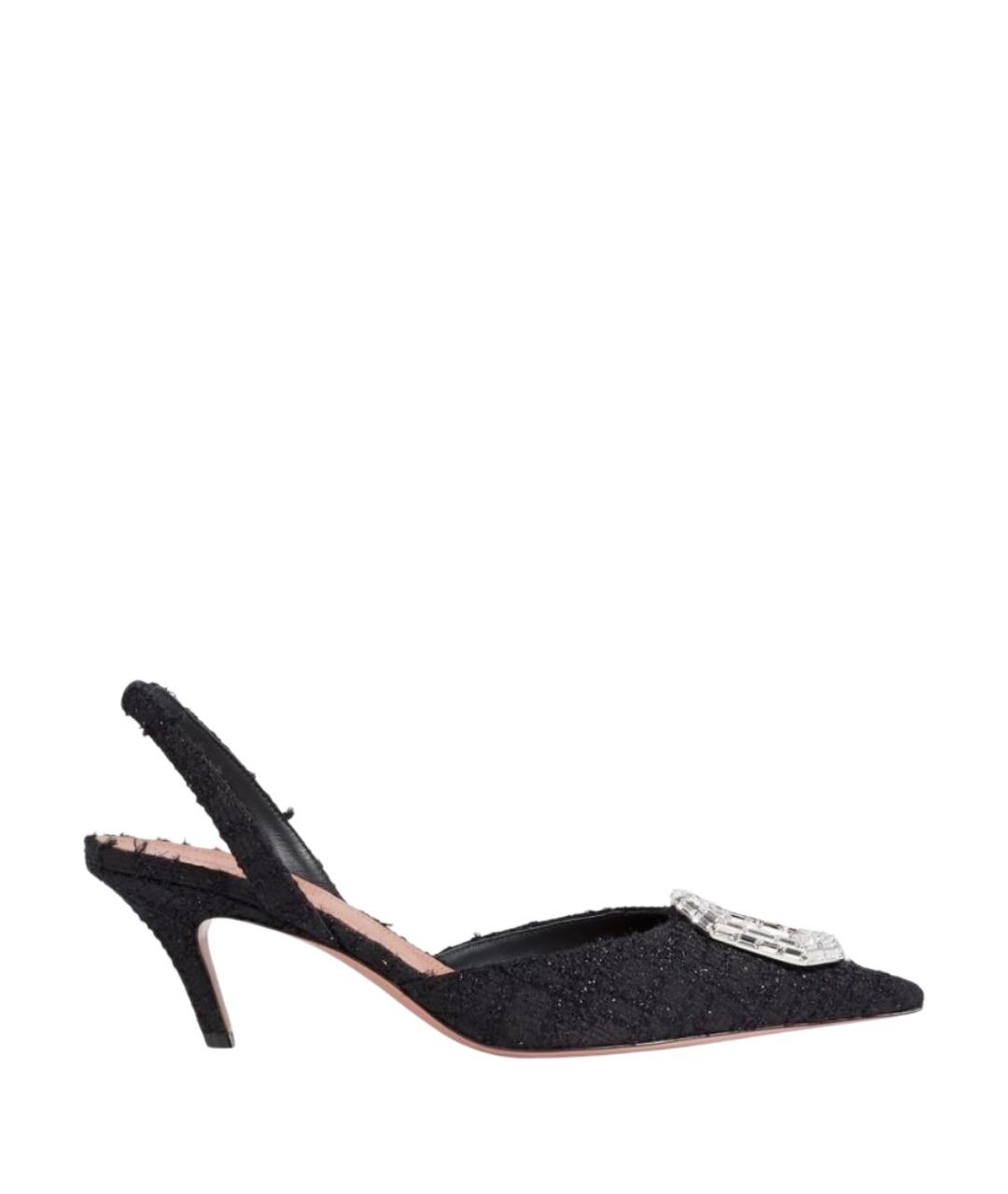 Amina Muaddi Черные текстильные лодочки на низком каблуке, фото 1