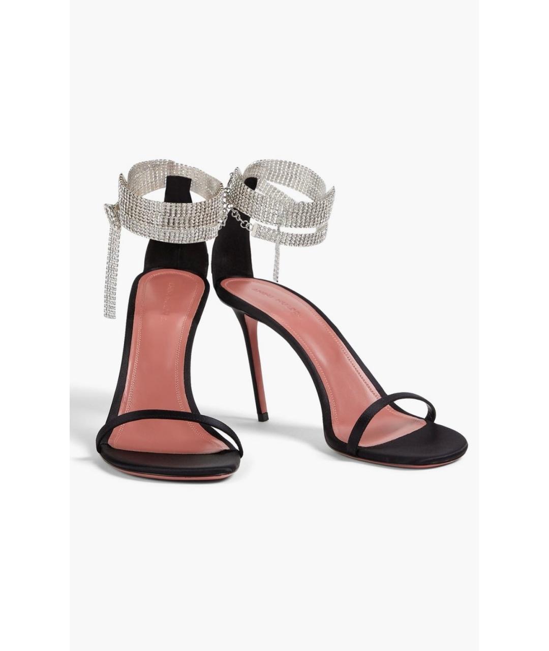 Amina Muaddi Черные текстильные босоножки, фото 2