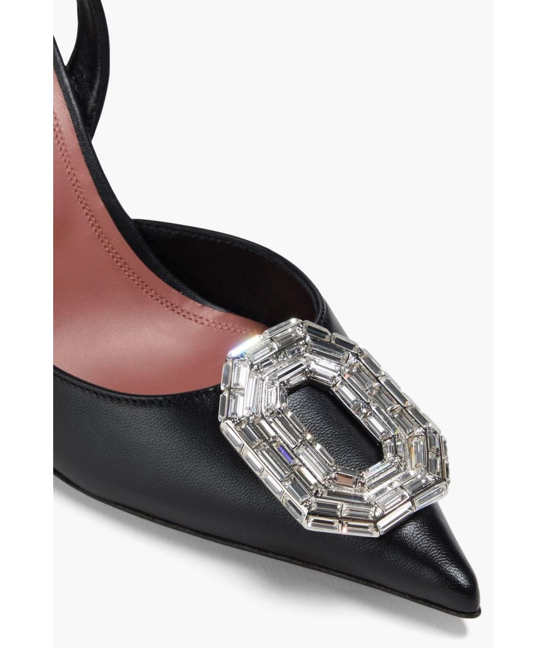 Amina Muaddi Черные кожаные мюли, фото 3