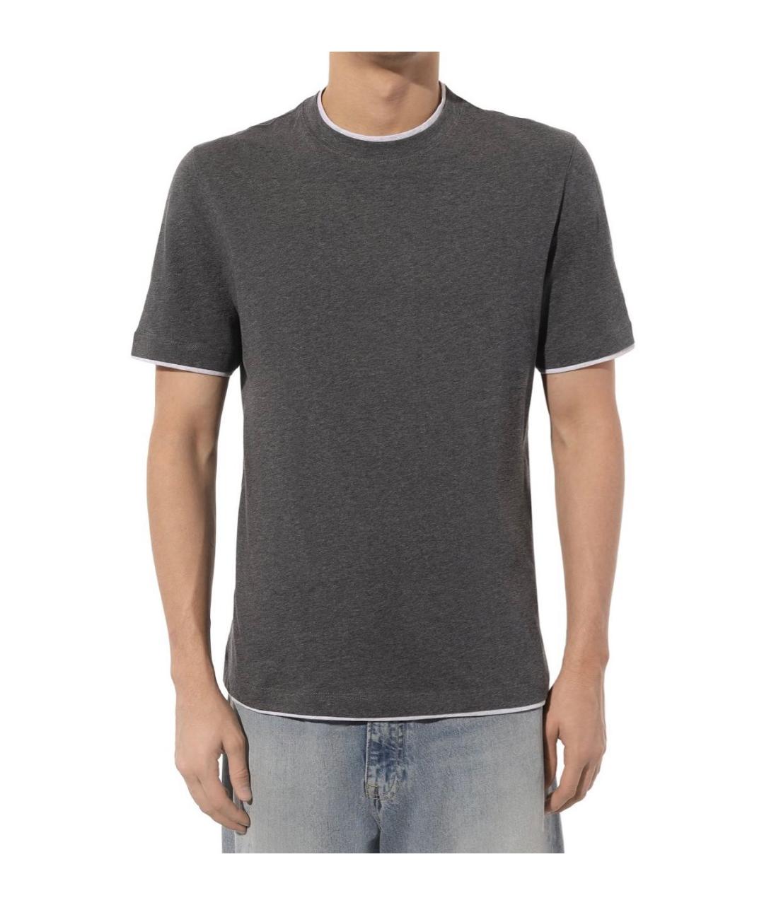 BRIONI Антрацитовая хлопковая футболка, фото 2