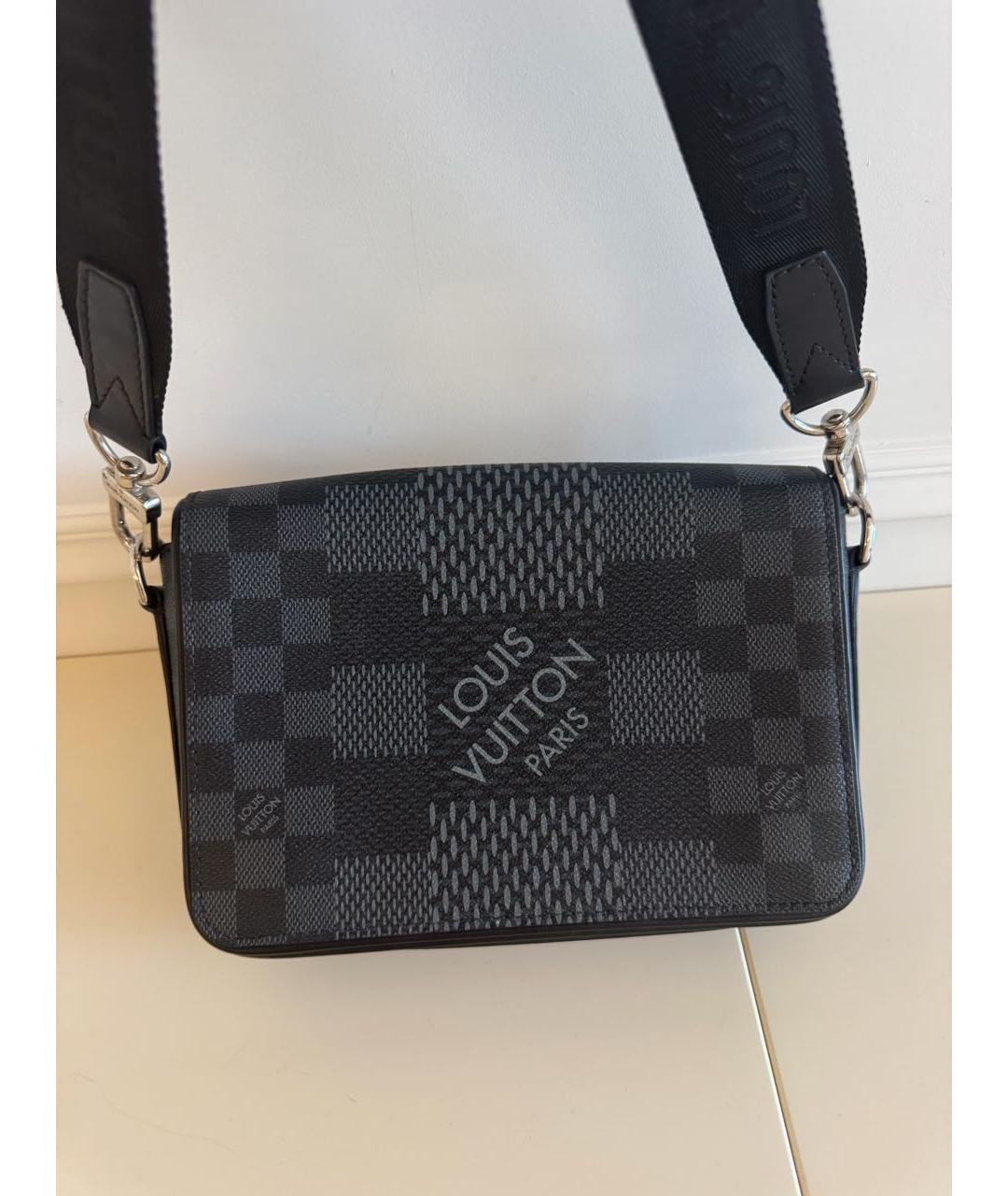 LOUIS VUITTON Антрацитовая кожаная сумка на плечо, фото 6